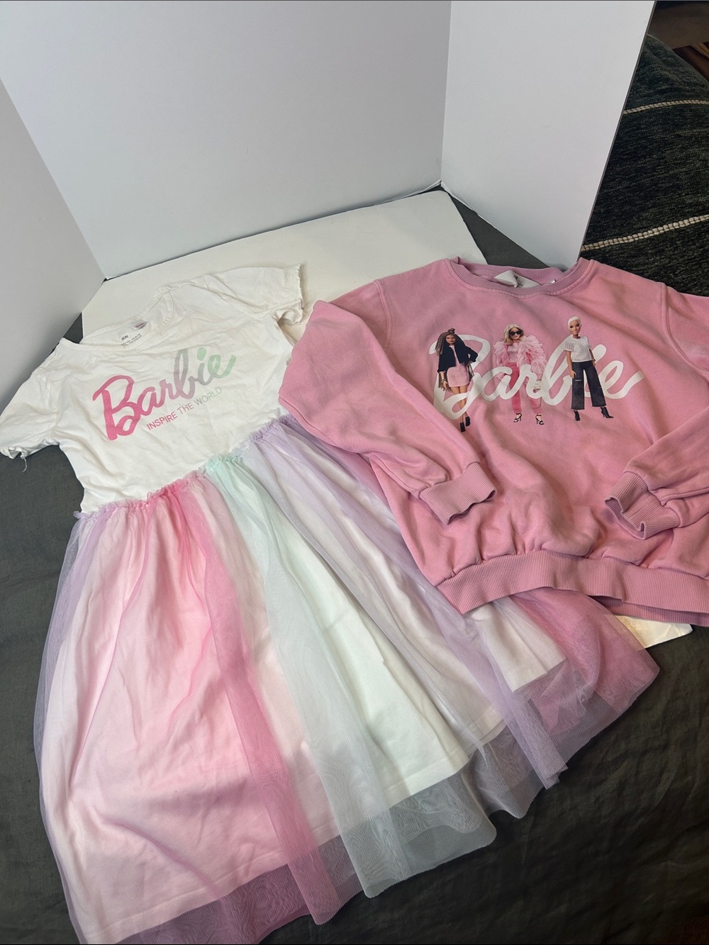 Girls Barbie Pink Sweatshirt & Pastel Tulle Dress Set